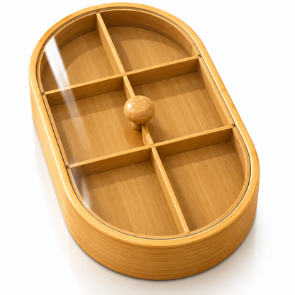Premium Wooden 6-Compartment Dry Fruit Box with Acrylic Lid