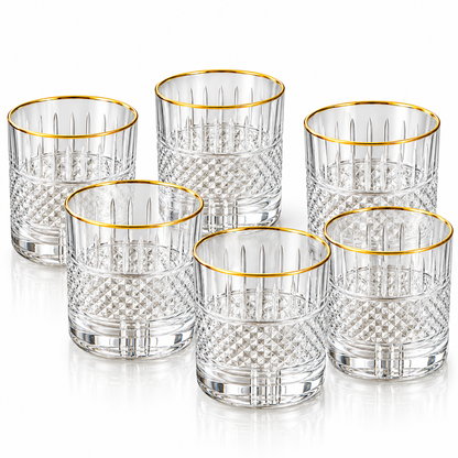 Luxe Gold Rim Diamond Texture Glass Tumbler Set – 6 Pieces