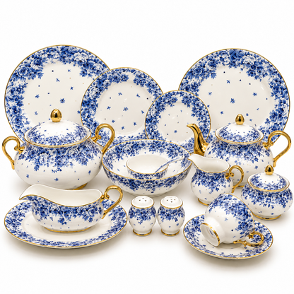 Royal Albert 75 Pcs Dinner Set – Premium Blue Rose Bone China Collection