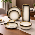 32Pcs Ceramic Dinner Set - White & Black Shaded
