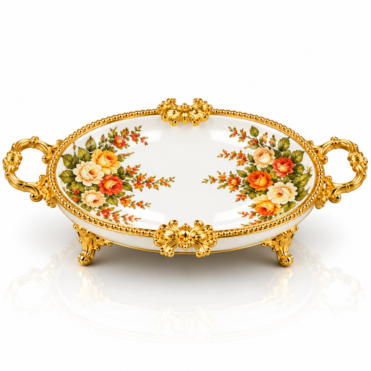 Brilliant Royal Blossom Gold Oval Deep Tray – 33x21x6cm