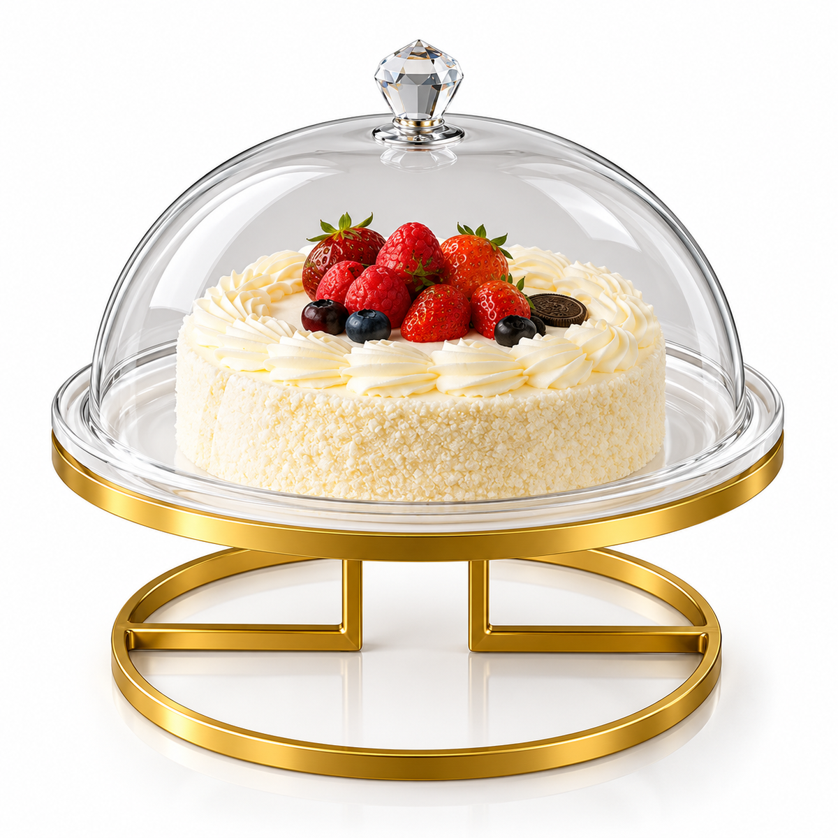 Brilliant 13-Inch Cake Stand with Dome Lid & Gold Metal Base