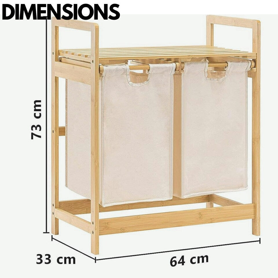 Bamboo Laundry Hamper With Dual Compartments - White