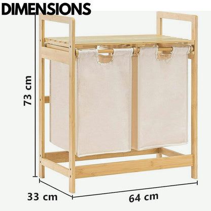 Bamboo Laundry Hamper With Dual Compartments - White