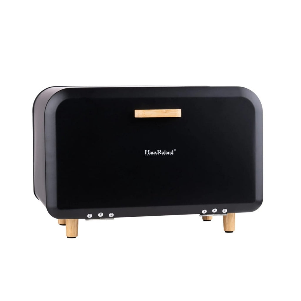 HausRoland Bread Box with Wooden Legs and Handle - Black (Without Legs)